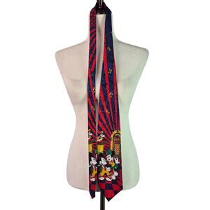 Disney Red Blue Mickey Unlimited Minnie Goofy Jukebox Musical Motif Vintage Tie